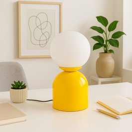 Opviq Lámpara de sobremesa con cuerpo de metal y tapa de cristal Amarillo